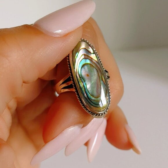 Sterling Silver Abalone Ring, Women's Ring, Ring, Genuine Abalone, 925 Stamped, - Picture 4 of 10